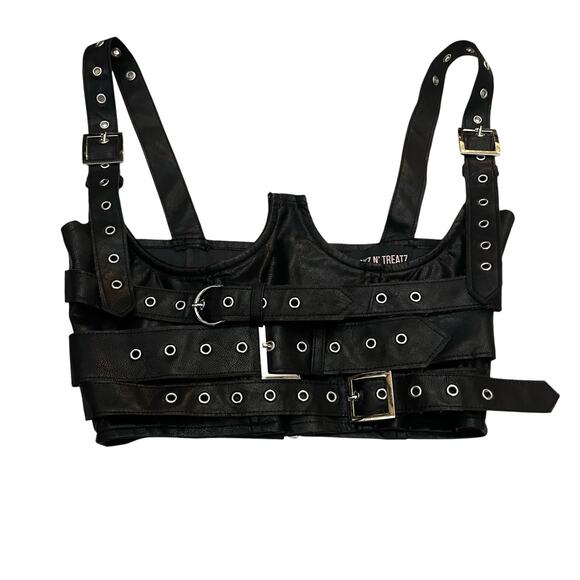Dolls Kill Tops - Dolls Kill Trickz N Treats Underbust Corset Crop Top Small Faux Leather Goth